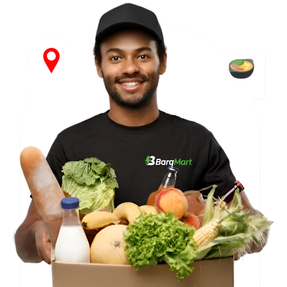 Barqmart Delivery Boy With Grocery Box
